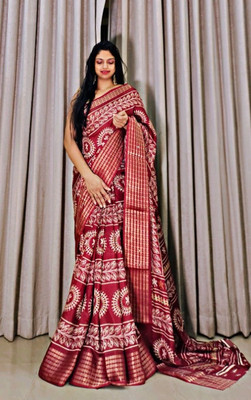 KRIYANSH Printed Handloom Cotton Silk Saree(Maroon)
