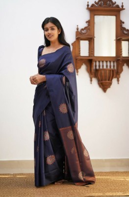 Flosive Striped Kanjivaram Pure Silk Saree(Blue)