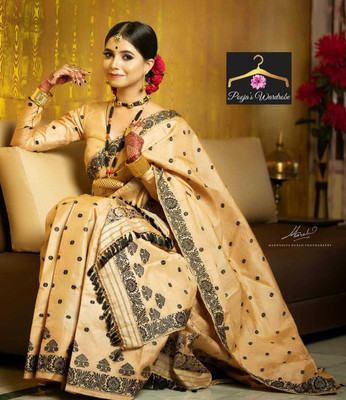 YASA CREATION Woven Mekhela Chador Cotton Silk Saree(Cream)