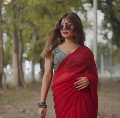 Anand Sarees Solid/Plain Bollywood Georgette Saree(Maroon)