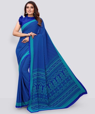 Madhur milan Printed Daily Wear Crepe Saree(Blue)