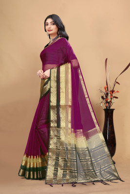 Aarunika SST Solid/Plain Bollywood Organza Saree(Magenta)