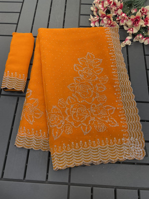 ZOYAL ENTERPRISE Embellished Bollywood Organza Saree(Orange)