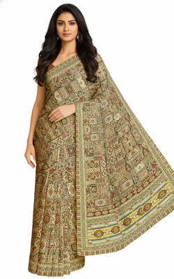dhanjyoti Printed Chanderi Chanderi Saree(Multicolor)