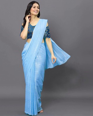 Sareez House Striped Bollywood Georgette Saree(Light Blue)