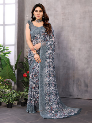 Divastri Printed Bollywood Georgette Saree(Dark Blue)