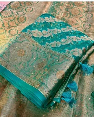 Kalika Fashion Woven, Embellished, Self Design Saree with Attached Blouse Organza Saree(Light Green)