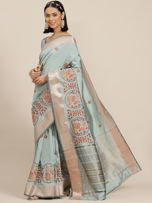 SERONA FABRICS Embroidered, Self Design Bollywood Cotton Silk Saree(Light Blue)