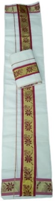 KUTHAMPULLY COTTON SETMUNDU Self Design Mundum Neriyathum Pure Cotton Saree(White)