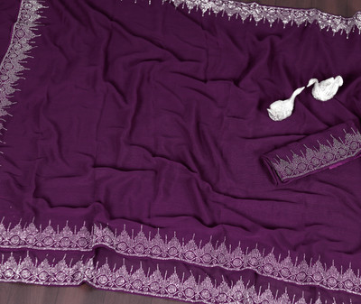patu plus Embellished Bollywood Georgette Saree(Purple)