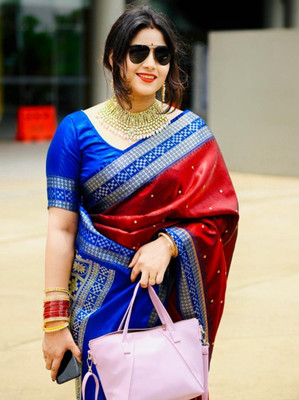Galaxy Sarees Embroidered Narayanpet Satin Saree(Maroon)