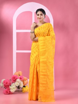 TANTLOOM Woven Jamdani Pure Cotton Saree(Yellow)