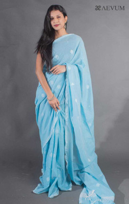 Sia Saree Bazaar Woven Handloom Pure Cotton Saree(Light Blue)