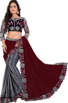 Kedar Fab Embroidered Bollywood Silk Blend Saree(Maroon)