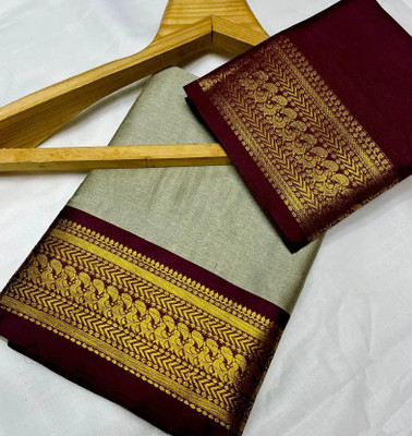 HR ENTERPRISE Printed Bollywood Cotton Silk Saree(Beige, Maroon)