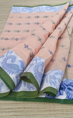 Ganesh plastic and industry Floral Print Tant Pure Cotton Saree(Cream)