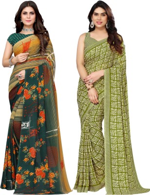 Samah Floral Print, Geometric Print, Printed Bollywood Georgette Saree(Pack of 2, Dark Green, Green)