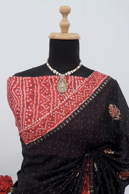 KHRITI FAB Embroidered Bollywood Silk Blend Saree(Black)