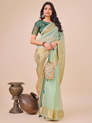 Tasrika Self Design Banarasi Organza Saree(Green)