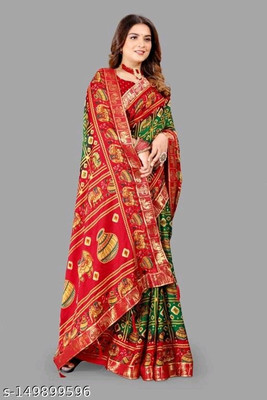 mahalaxmi fab Digital Print Bollywood Pure Silk Saree(Red, Green)