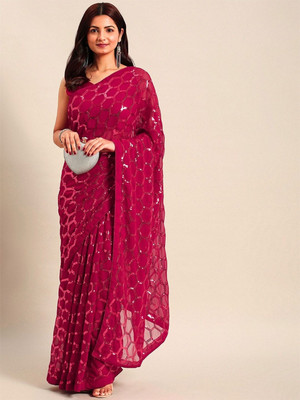 zili Embellished Bollywood Georgette Saree(Pink)
