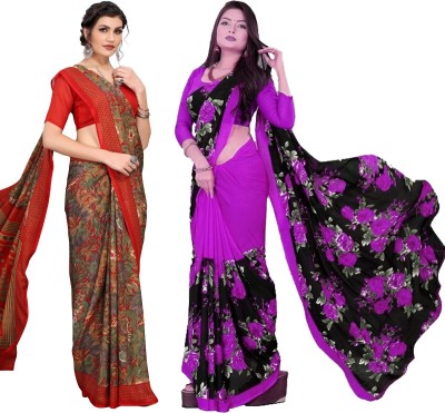 YASHIKA Printed Daily Wear Georgette Saree(Pack of 2, Purple)