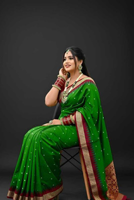 Tilfelle Woven, Temple Border Sambalpuri Silk Blend Saree(Green)