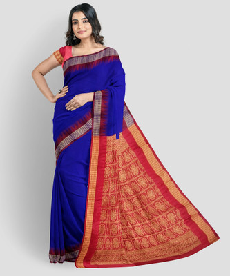 NATIONAL SAREES Temple Border Sambalpuri Art Silk Saree(Blue)