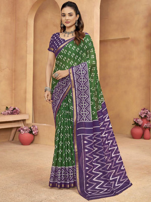 all about you Printed Daily Wear Silk Blend Saree(Green)
