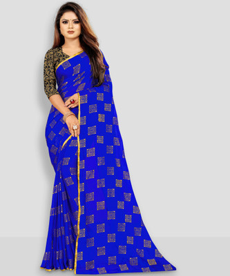 RHEY Printed Bollywood Chiffon Saree(Blue)