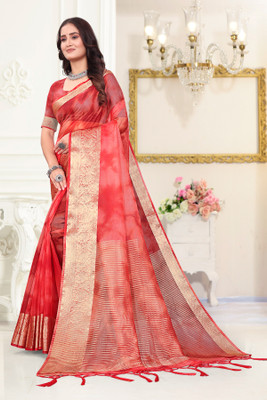 Aarunika SBT Printed Bollywood Organza Saree(Red)