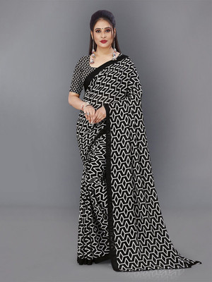 Moda Rapido Printed Daily Wear Georgette Saree(Black)