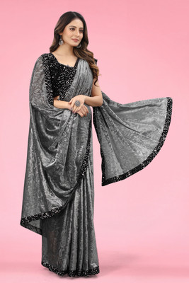 Paanthcreation Embellished Bollywood Lycra Blend Saree(Grey)