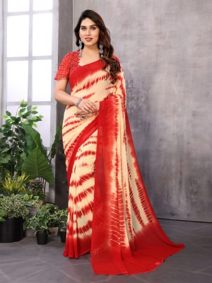 NIRMOHIFASHION Printed Bollywood Georgette Saree(Red, Cream)