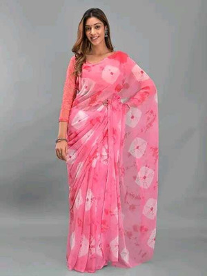 Lamubfashion Solid/Plain Bandhani Chiffon Saree(Pink)