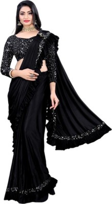 Memsaab Creation Self Design Bollywood Lycra Blend Saree(Black)