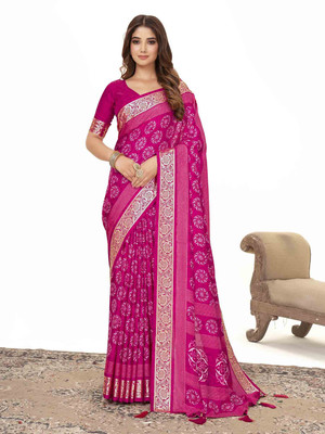 Divastri Printed Chanderi Dupion Silk Saree(Pink)