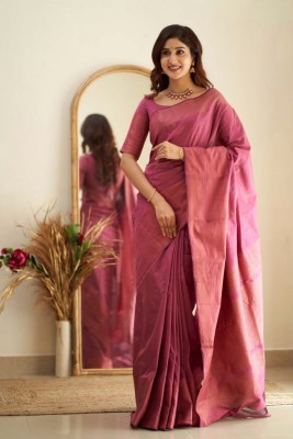 Bayja Floral Print, Woven, Printed, Self Design Bollywood Jacquard, Pure Silk Saree(Pink)