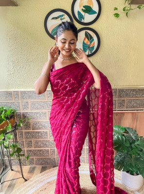 Clemira Embellished Bollywood Georgette Saree(Pink)