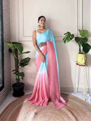 Tasrika Dyed, Ombre Bollywood Silk Blend Saree(Blue, Pink)
