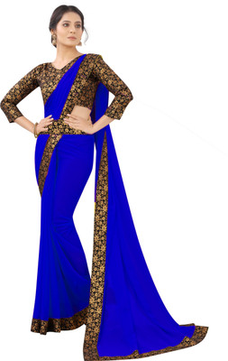Maruti Creation Self Design Bollywood Georgette Saree(Blue)
