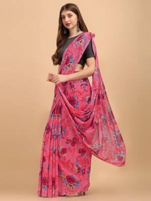 HouseOfCommon Floral Print Daily Wear Georgette Saree(Pink)