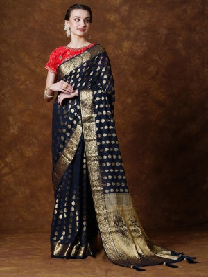 Divastri Woven Kanjivaram Georgette Saree(Dark Blue)