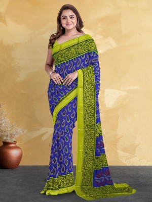 Kalamandir Paisley Bollywood Silk Blend Saree(Blue)