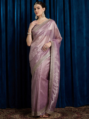 Tasrika Embroidered Bollywood Organza Saree(Purple)
