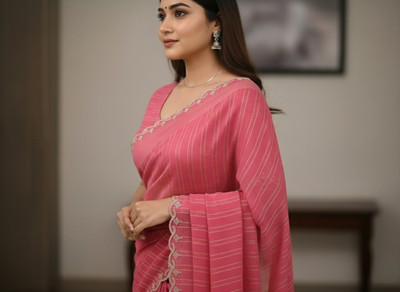 ShreeVastra Striped, Embroidered, Embellished Daily Wear Georgette Saree(Multicolor)