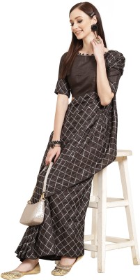 SERONA FABRICS Self Design, Embroidered, Woven, Checkered Bollywood Silk Blend Saree(Black)