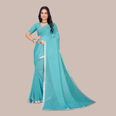 Manstex Solid/Plain Bollywood Chanderi Saree(Light Blue)