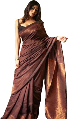 GATISHVAM TEXTILE Self Design Banarasi Art Silk Saree(Brown)