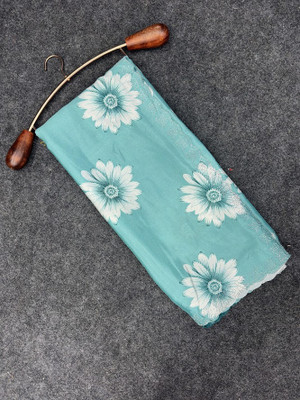Pionex Floral Print Bollywood Silk Blend Saree(Light Blue)